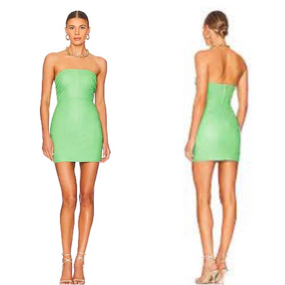 Lovers and Friends Valletta Leather Dress Women S Green Mini Lambswool Party Fun